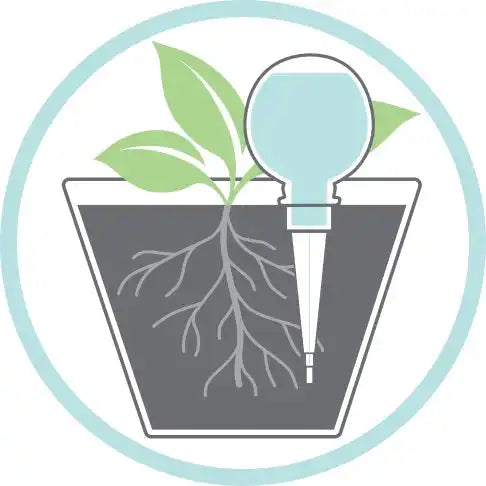 Self-watering plant pot with a glass globe watering device.