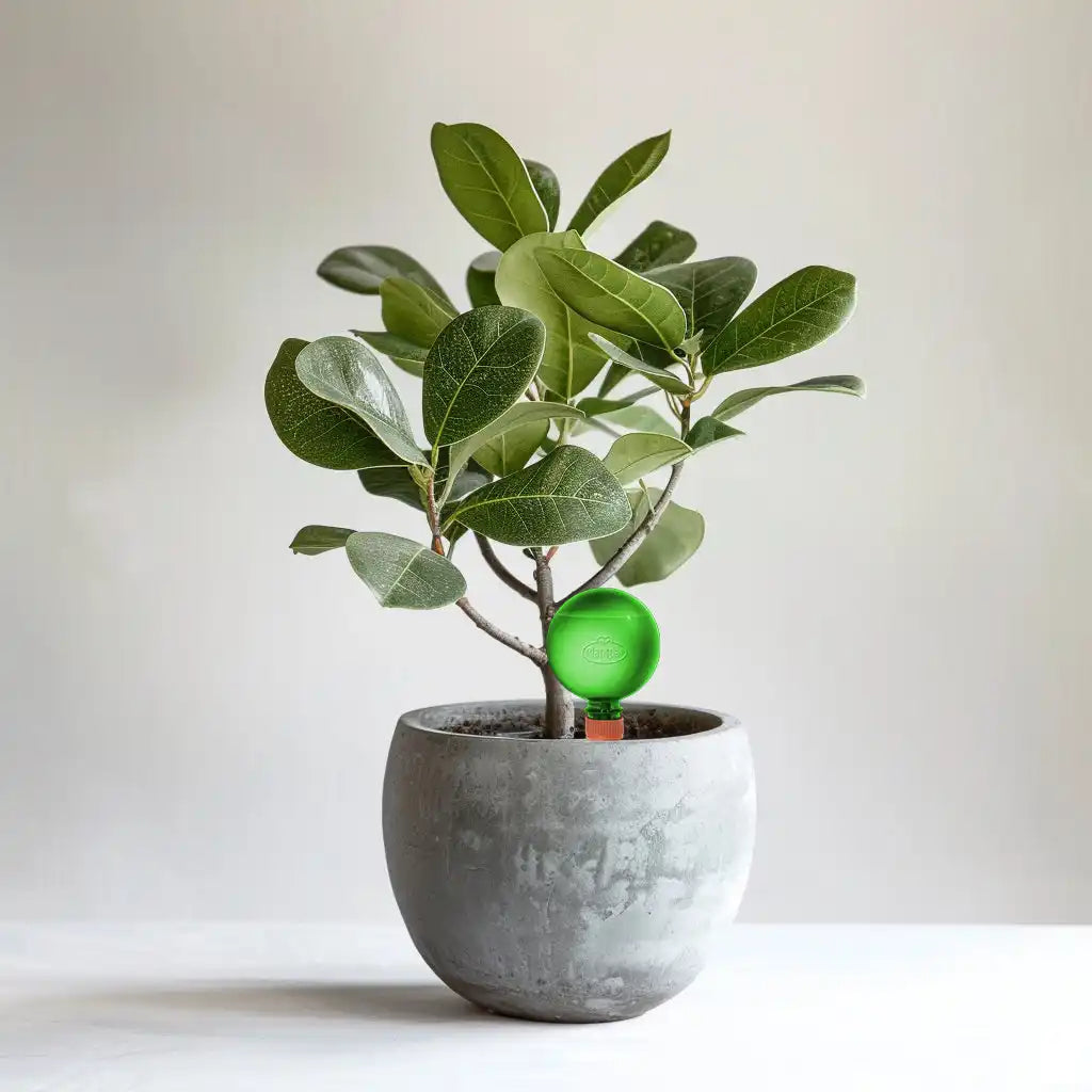 A potted plant with a green watering globe.